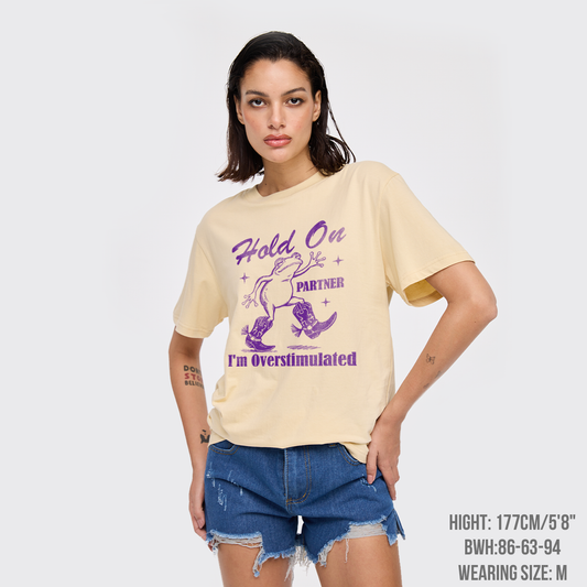 Cowboy Frog-Hold On Partner I'm Overstimulated T-Shirts