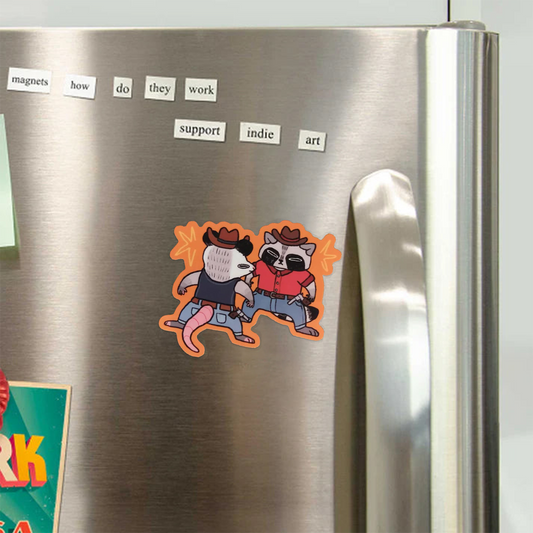 Raccoon And Opossum Cowboy Duel_Broncobay Fridge Magnet
