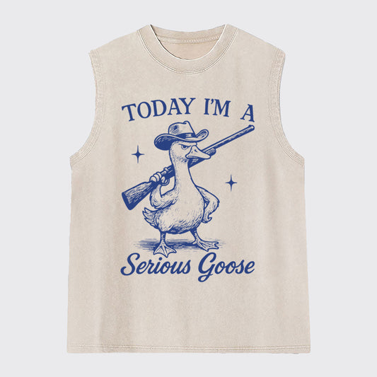Retro Silly Goose-Today I'm A Serious Goose Washed Tanks