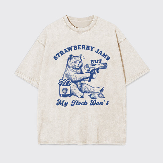 Funny Cat-Strawberry Jams But My Glock Don't Garment-dye Tees