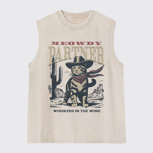 Meowdy Partner Cowboy Cat Washed Tanks