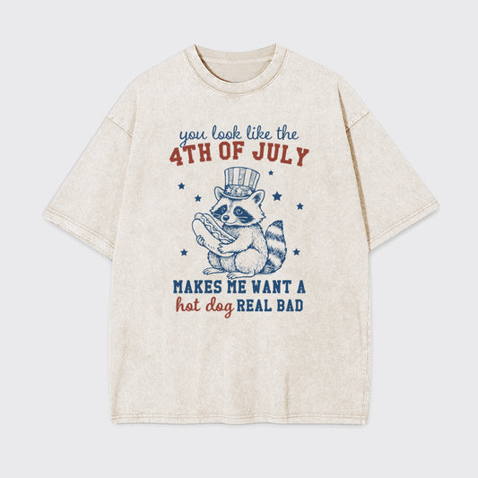 Funny Raccoon-Retro America Hot Dog Garment-dye Tees