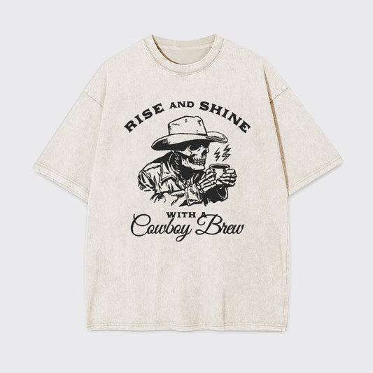 Cowboy Skeleton Funny Coffee Lover Garment-dye Tees