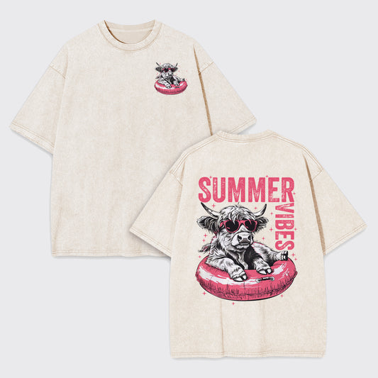 Summer,Highland Cow Garment-dye Tees