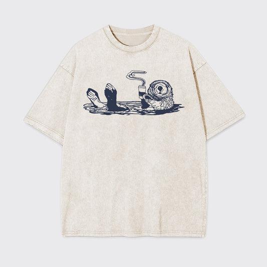 Otters Drink Coffee Garment-dye Tees