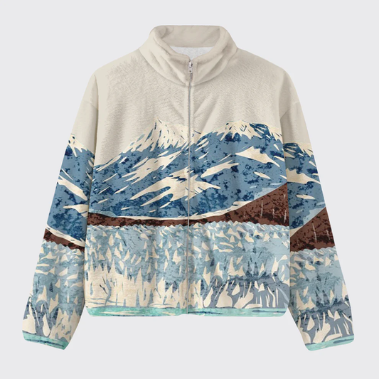 Retro Snow Mountain Glacier Pattern Fleece Jacket