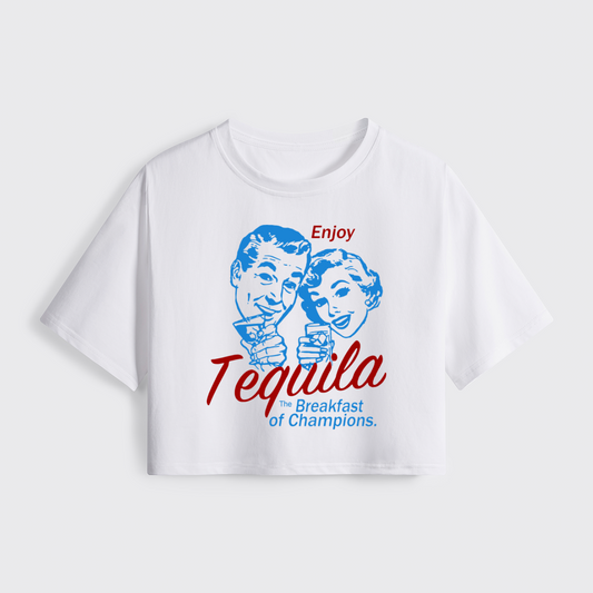 Enjoy Tequila The Breakfast Of Champions Cropped Boxy Tee