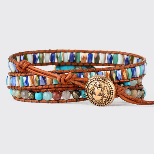 Oval Turquoise Crystal Leather Bracelet