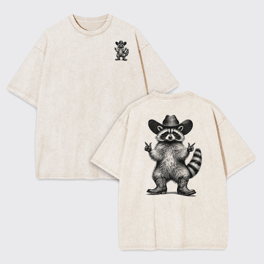 Cowboy Raccoon Vintage Garment-dye Tees