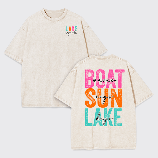 Hello Summer,Boat Waves Sun Rays Lake Garment-dye Tees