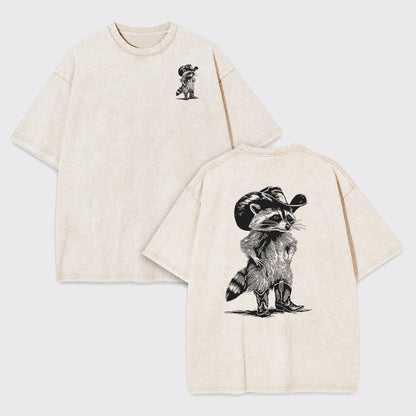 Western Vintage Cowboy Racoon Garment-dye Tees