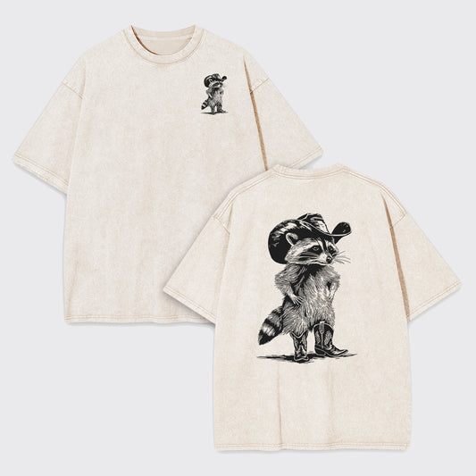 Western Vintage Cowboy Racoon Garment-dye Tees
