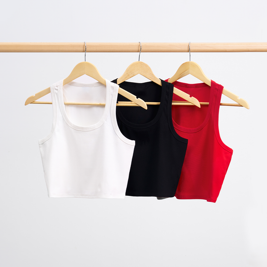 Women's Cropped Tanks Top 3 Pack:Red,Black,White