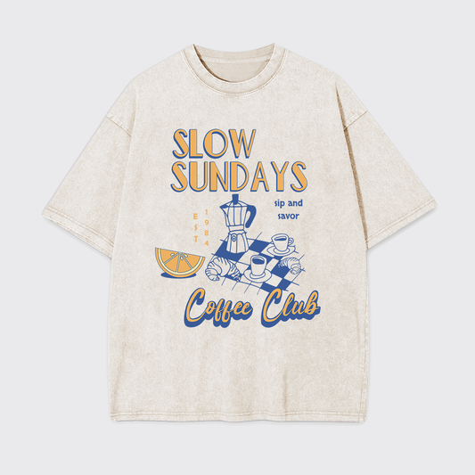 Retro Aesthetic Coffee Culture Garment-dye Tees