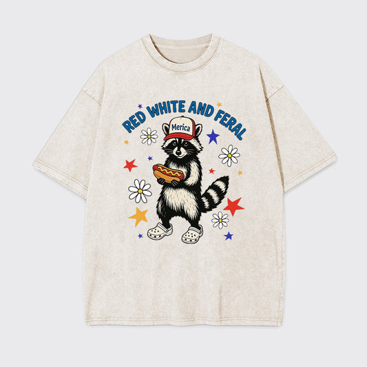 Hotdog Raccoon-Red White And Feral Garment-dye Tees