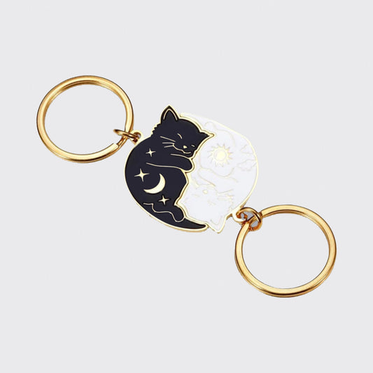 Day & Night Hugging Cat Keychain