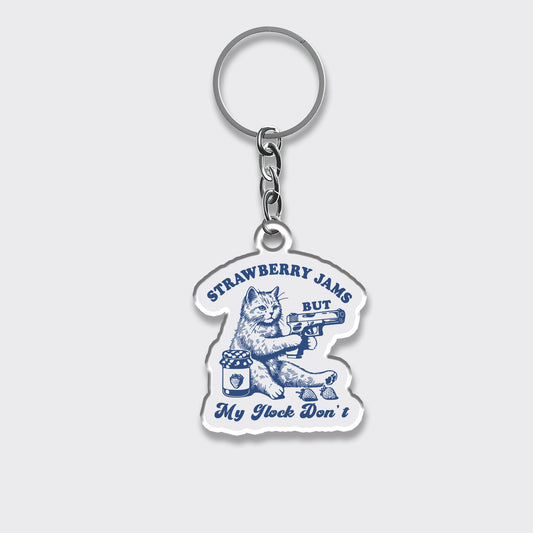 Funny Raccoon-Strawberry Jams But My Glock Don't_Broncobay Keychain