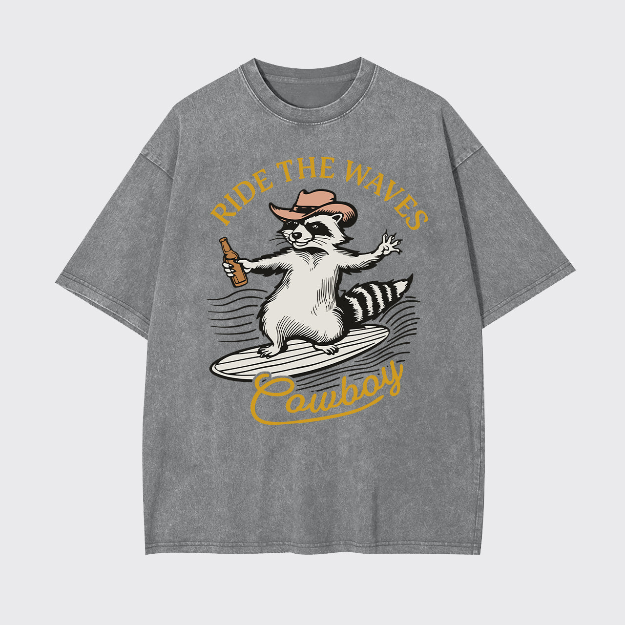 Surfing Cowboy Raccoon With Beer Garment-dye Tees