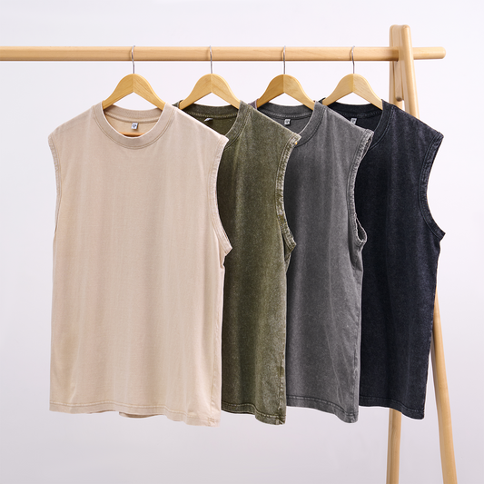 Washed Tanks 4 Pack:Beige,Army Green,Dark Gray,Black