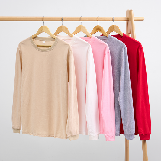 Classic Long Sleeves 5 Pack:Beige,White,Pink,Light Grey,Red
