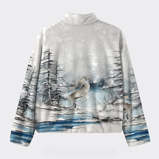 Deer In The Snowy Mountains Design Fleece Jacket