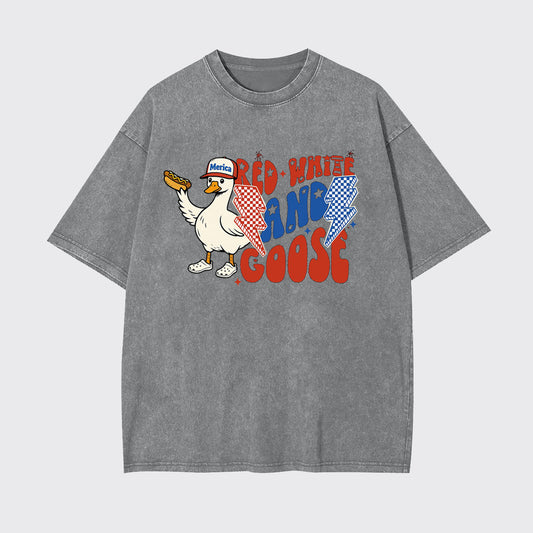 Patriotic Goose-Red White And Goose Garment-dye Tees