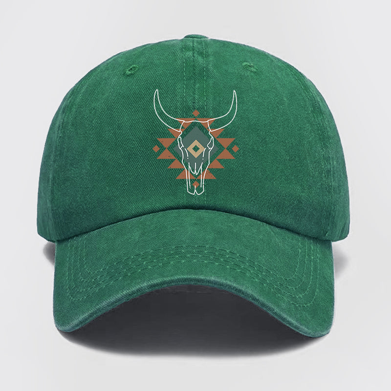 Aztec Cow Skull South Western Washed Baseball Cap