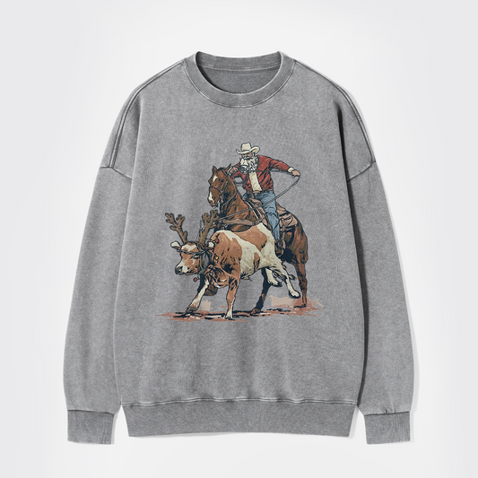 Western Roping Santa Washed Sweatshirts