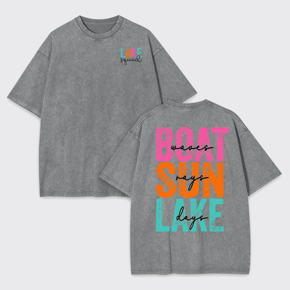 Hello Summer,Boat Waves Sun Rays Lake Garment-dye Tees