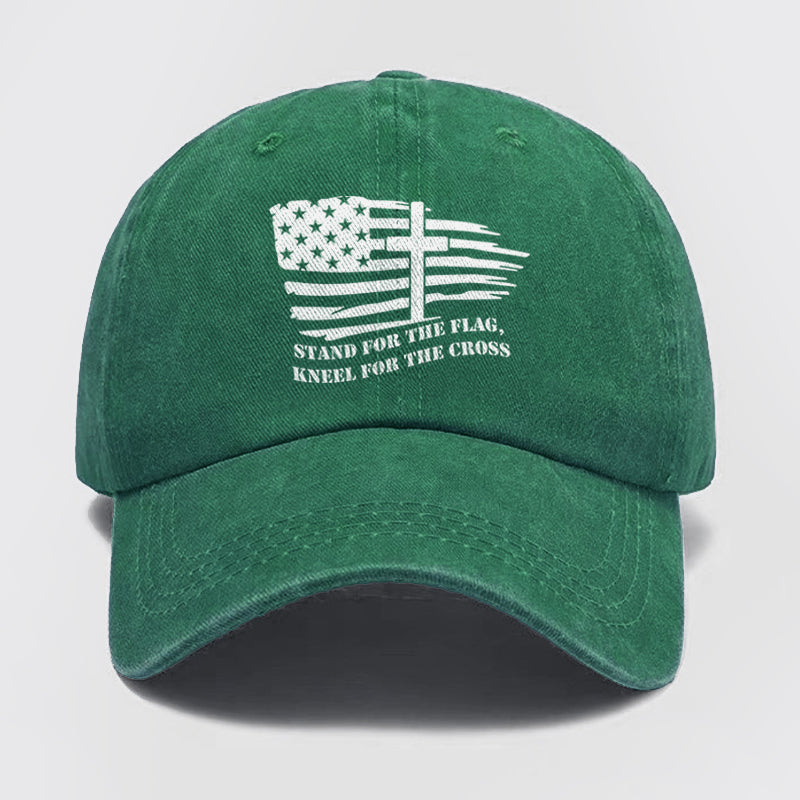 American Flag With Cross Washed Baseball Cap
