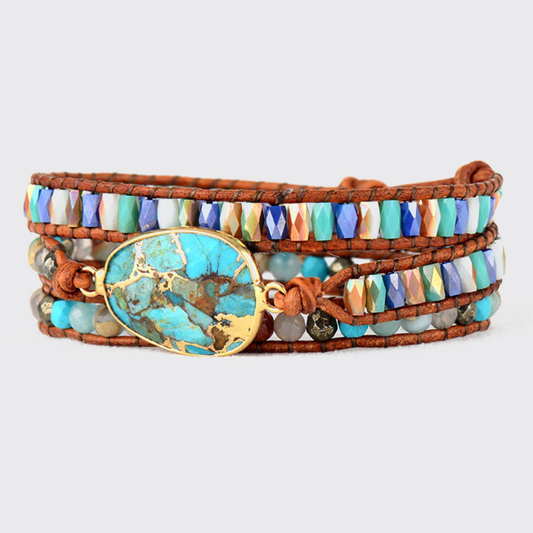 Oval Turquoise Crystal Leather Bracelet