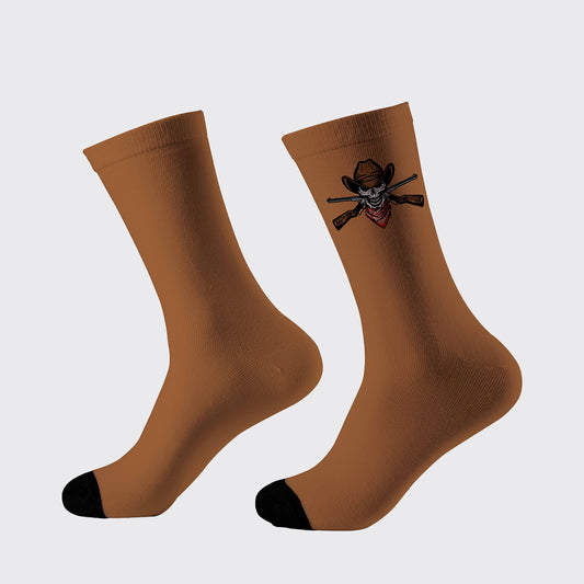 Cowboy Skull Shotgun Printed Cotton Socks_2