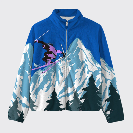 Retro Skiing Design Fleece Jacket
