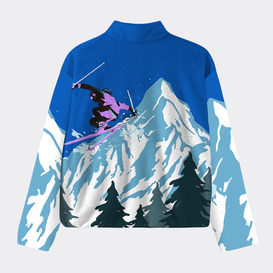 Retro Skiing Design Fleece Jacket