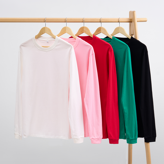 Classic Long Sleeves 5 Pack:White,Pink,Red,Christmas Green,Black