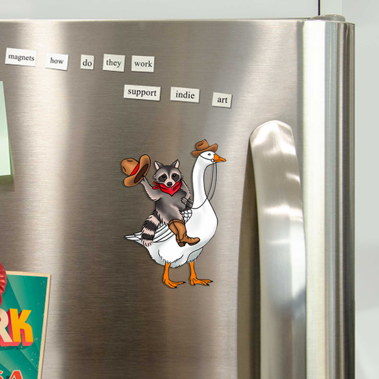 Cowboy Raccoon On A Goose_Broncobay Fridge Magnet