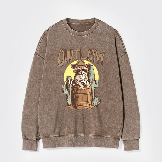 Retro Outlaw Raccoon Cowboy Washed Sweatshirts