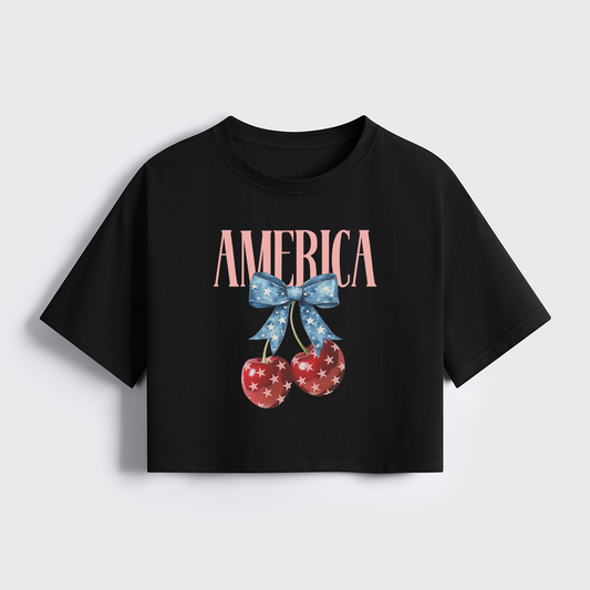 America Cherries Cropped Boxy Tee