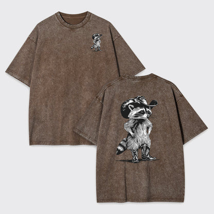 Western Vintage Cowboy Racoon Garment-dye Tees