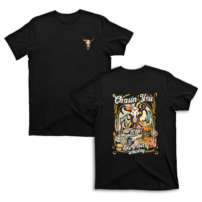 Western Boho Cow Skull  Whiskey Drinking T-Shirts