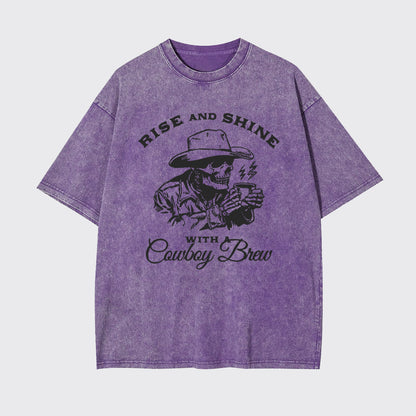 Cowboy Skeleton Funny Coffee Lover Garment-dye Tees