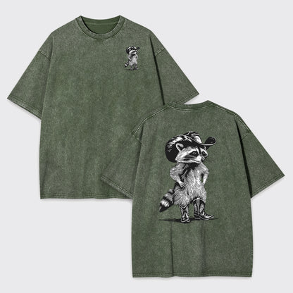 Western Vintage Cowboy Racoon Garment-dye Tees