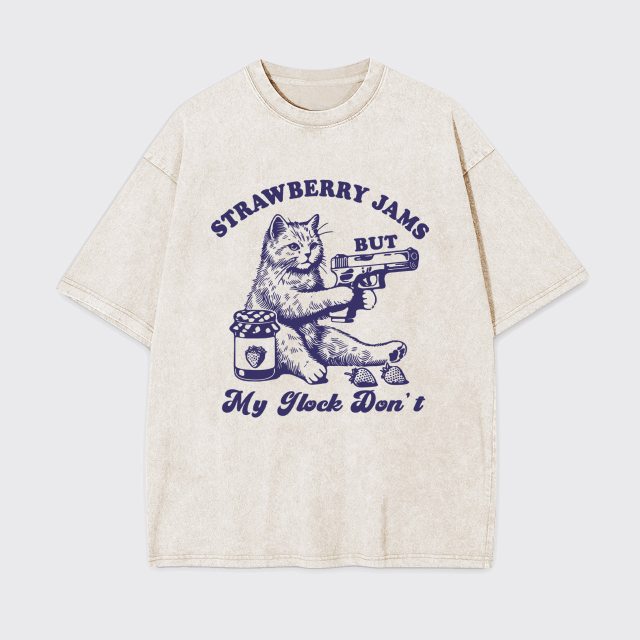 Funny Cat-Strawberry Jams But My Glock Don't Garment-dye Tees