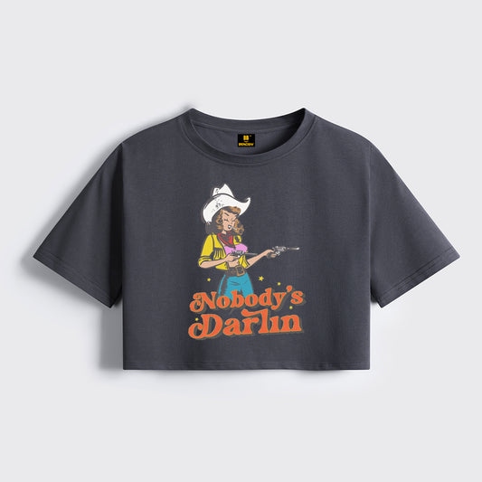 Retro Nobody's Darlin' Cowgirl Cropped Boxy Tee