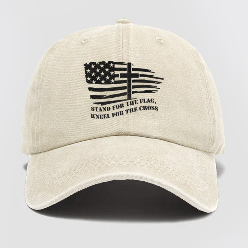 American Flag With Cross Washed Baseball Cap