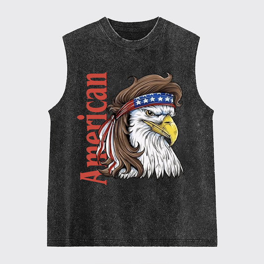 Funny July 4-American Eagle Mullet Washed Tanks