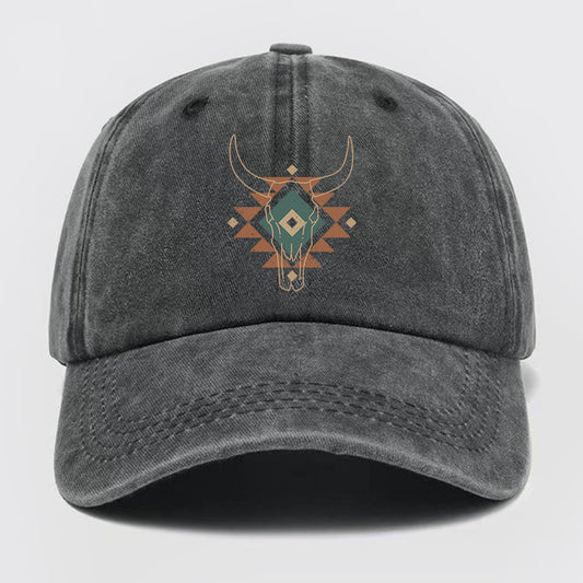 Aztec Cow Skull South Western Washed Baseball Cap