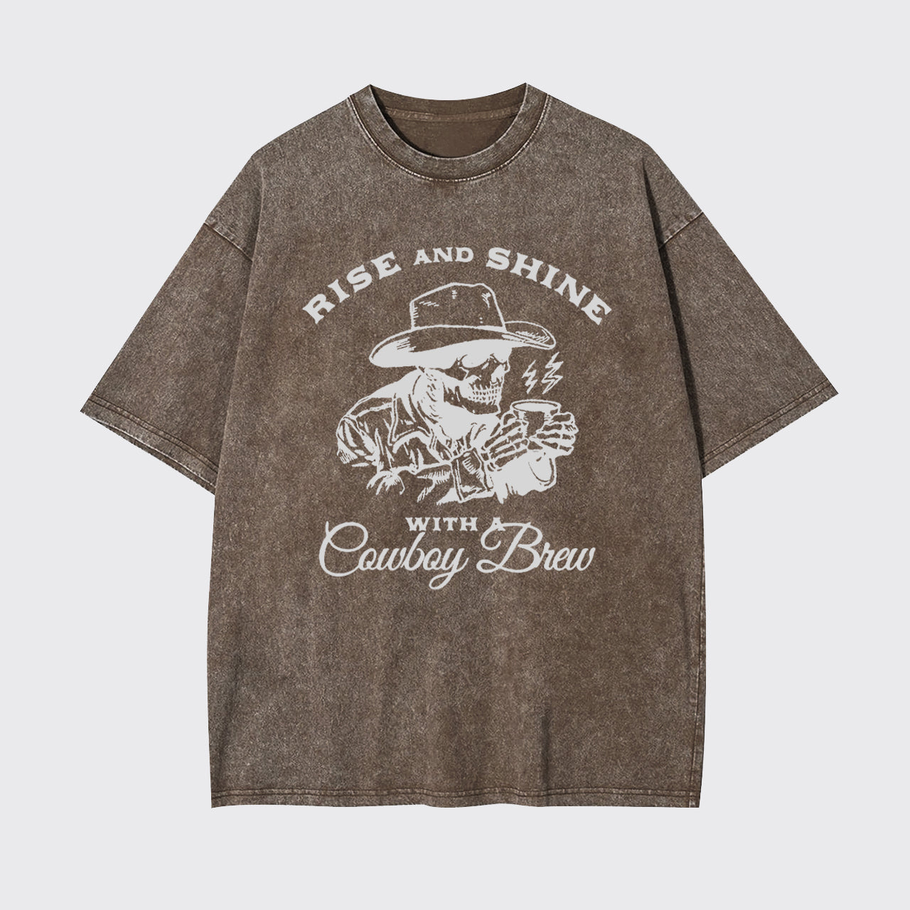 Cowboy Skeleton Funny Coffee Lover Garment-dye Tees