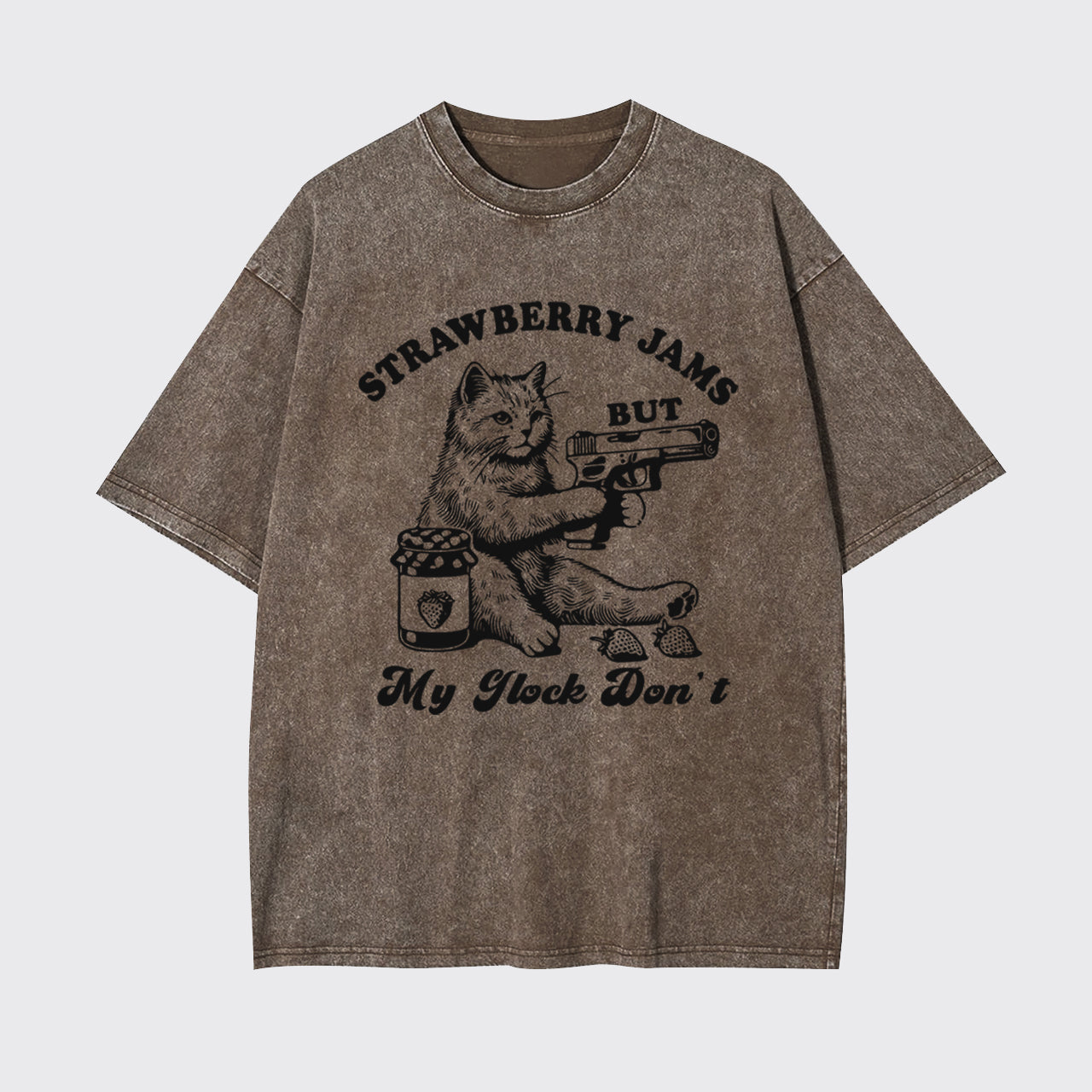 Funny Cat-Strawberry Jams But My Glock Don't Garment-dye Tees