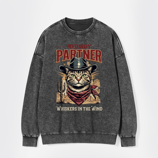 Meowdy Partner Cowboy Cat Washed Sweatshirts